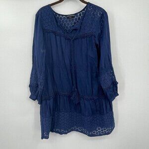 French Connection Womens Dress 6 Blue Mini Tired Ruffle Casual Lined Peasant